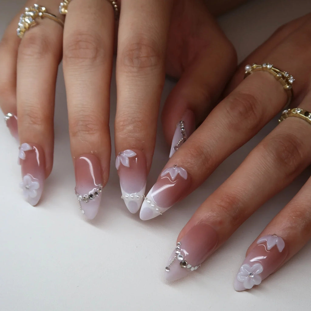 Soft Diamonds- Ersa Nails Nude White PressOnNails
