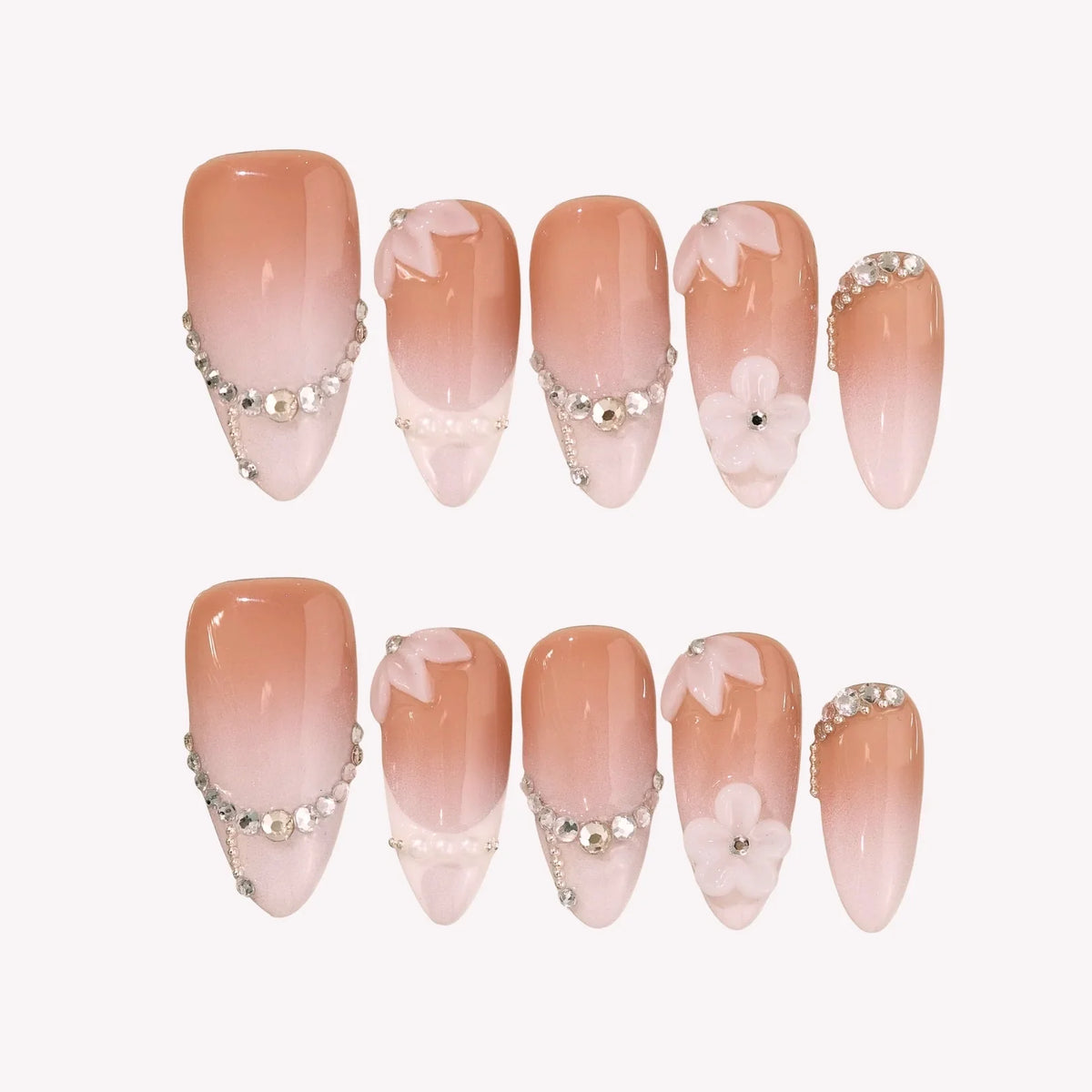 Soft Diamonds- Ersa Nails Nude White PressOnNails