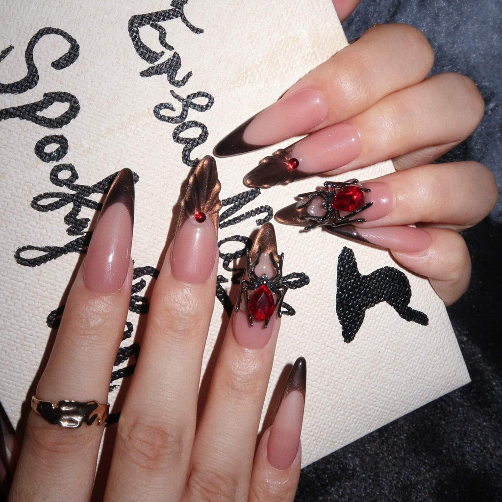 Spider Queen - Ersa Nails Nude Brown Gold PressOnNails