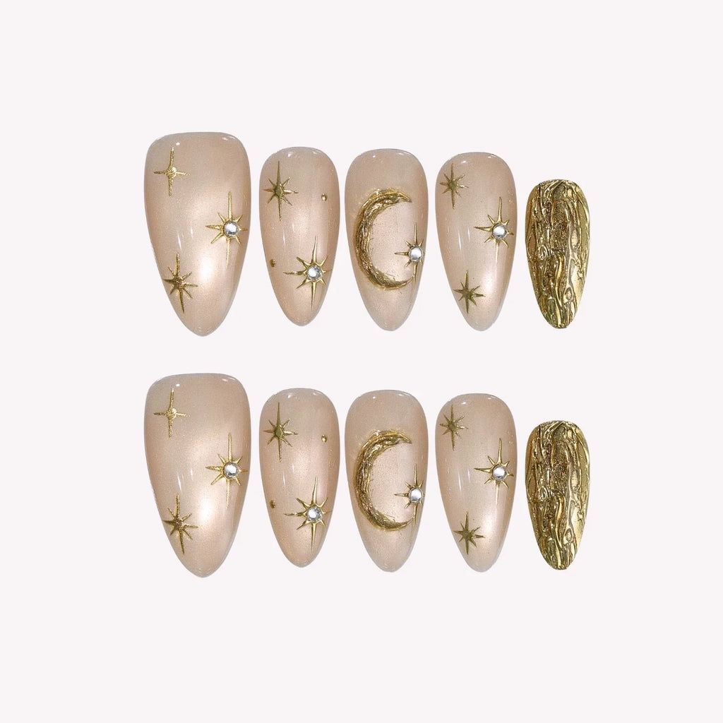To The Moon - Ersa Nails Nude Gold PressOnNails
