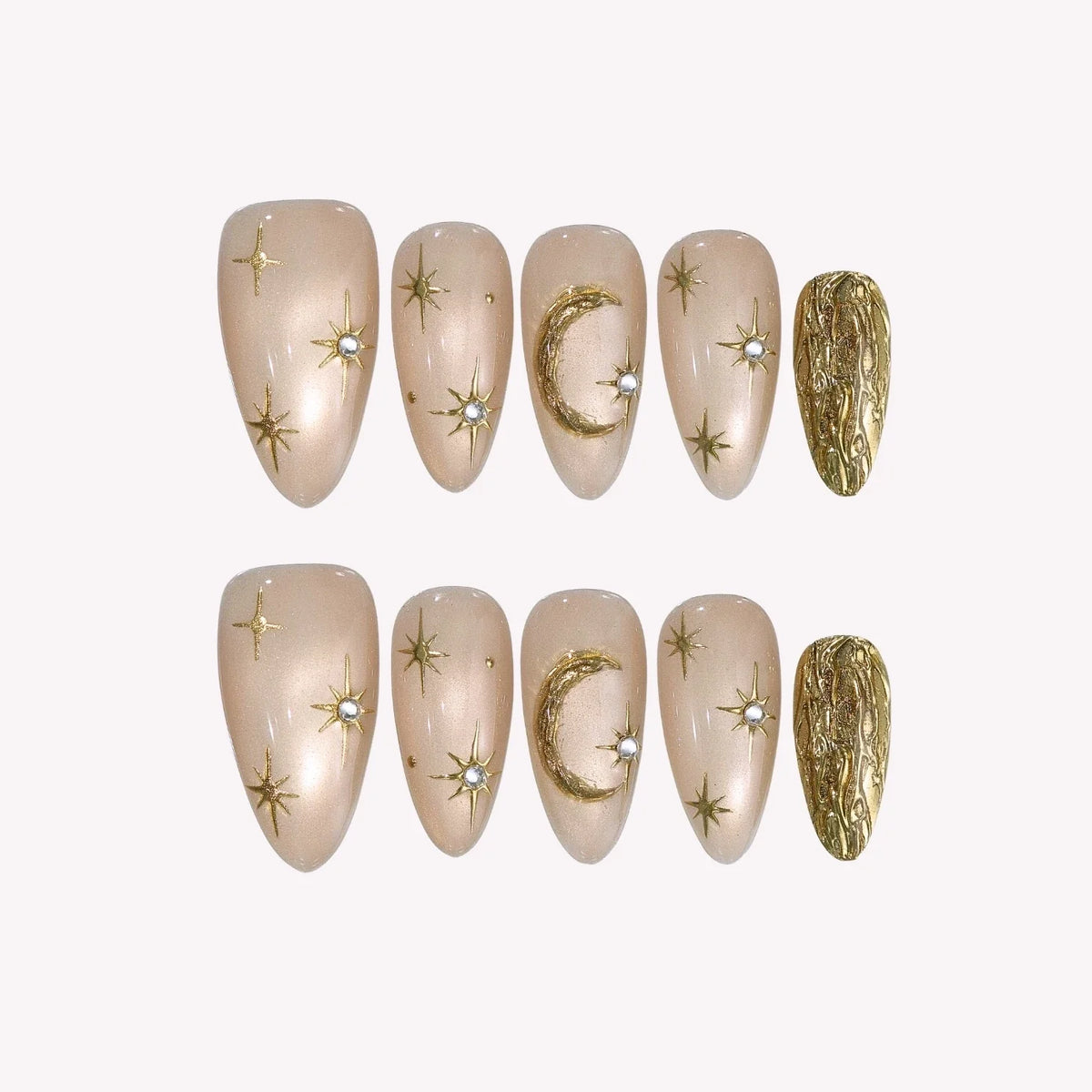 To The Moon - Ersa Nails Nude Gold PressOnNails