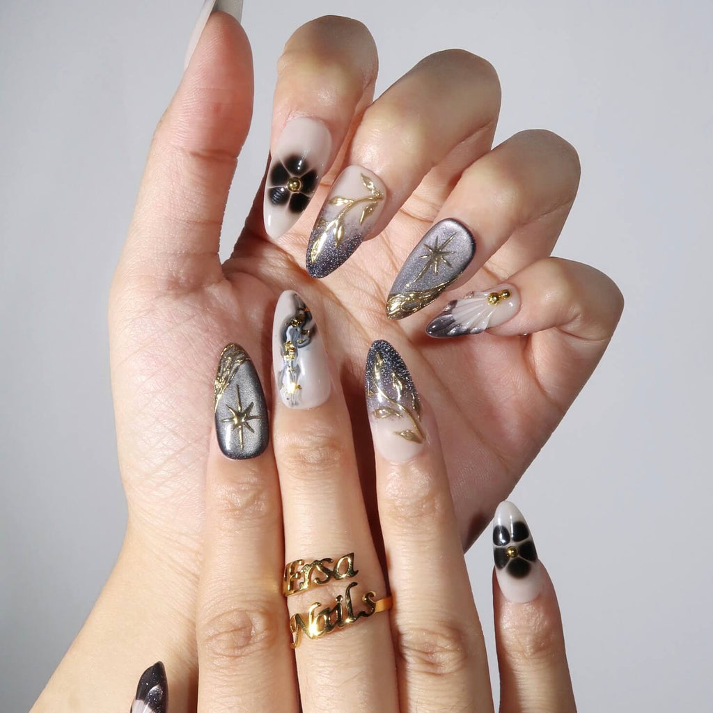 Yinyang - Ersa Nails Nude Black Gold PressOnNails