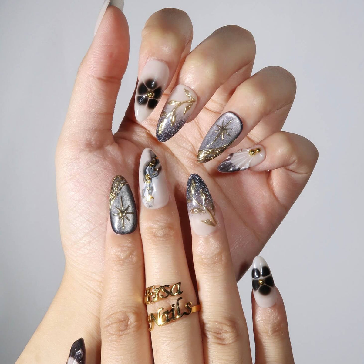 Yinyang - Ersa Nails Nude Black Gold PressOnNails