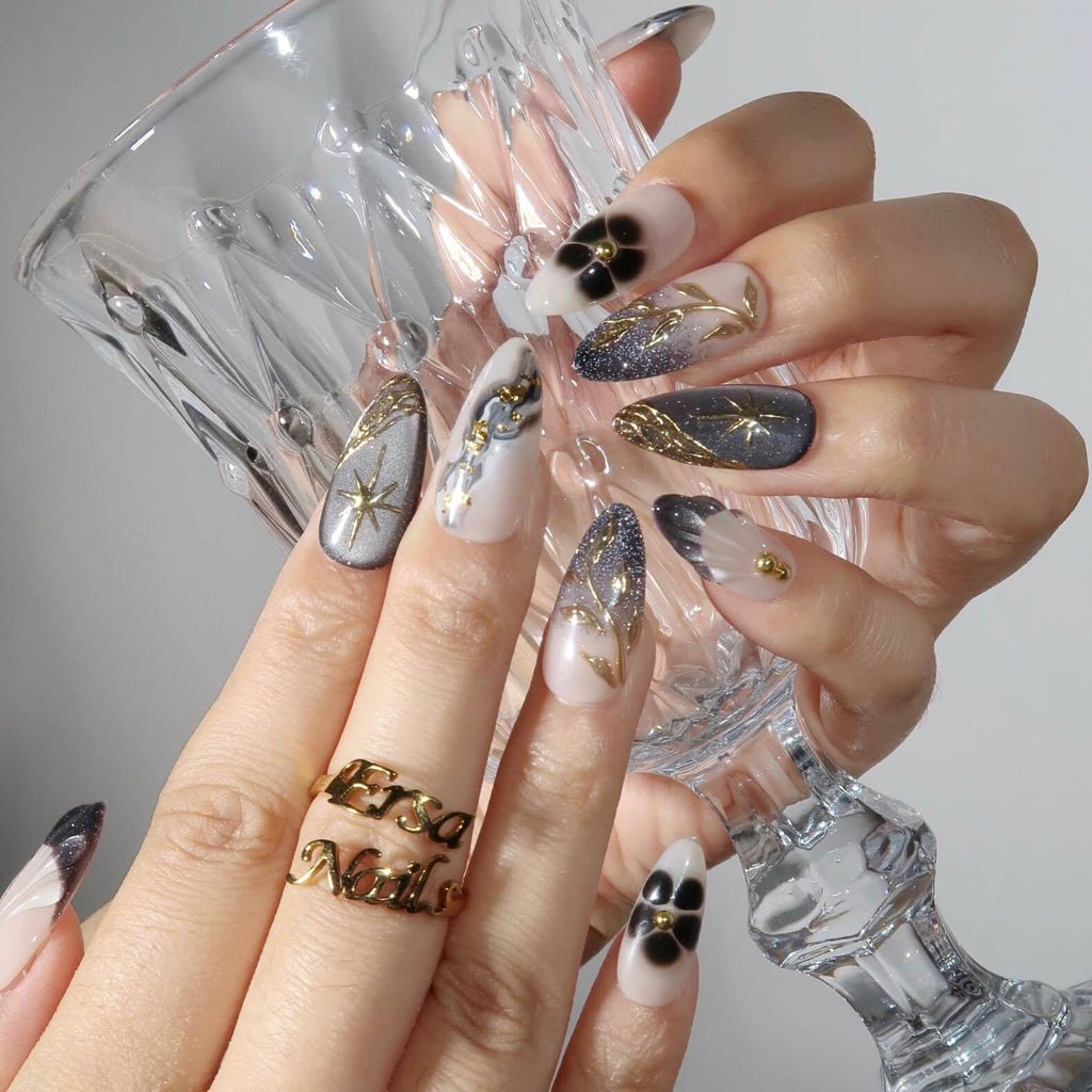 Yinyang - Ersa Nails Nude Black Gold PressOnNails